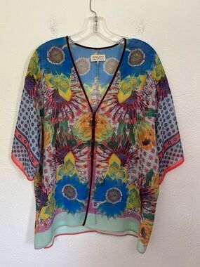 Dream Daily Sheer Colorful Short Sleeve Shirt